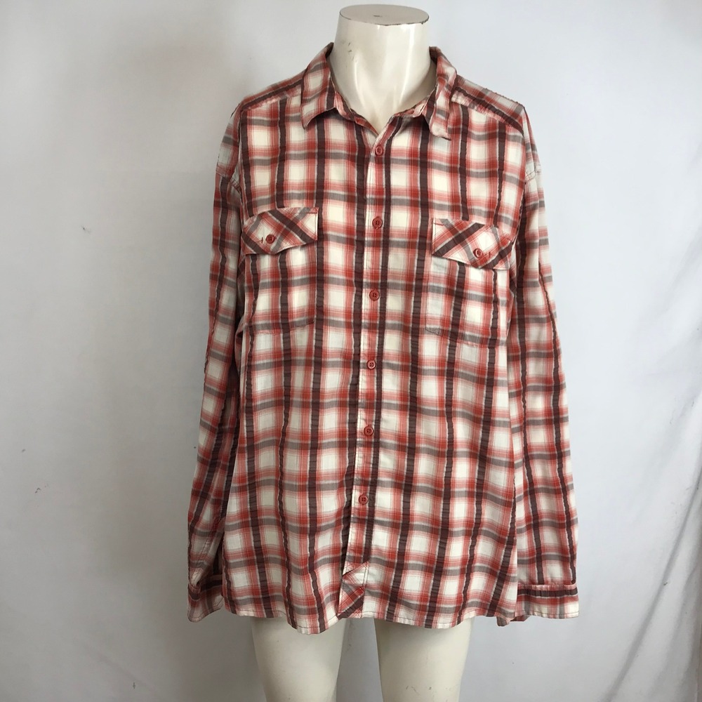 Mountain Hardwear Plaid Long Sleeve Button Up Shirt Men's‎ XXL Red Brown Cream
